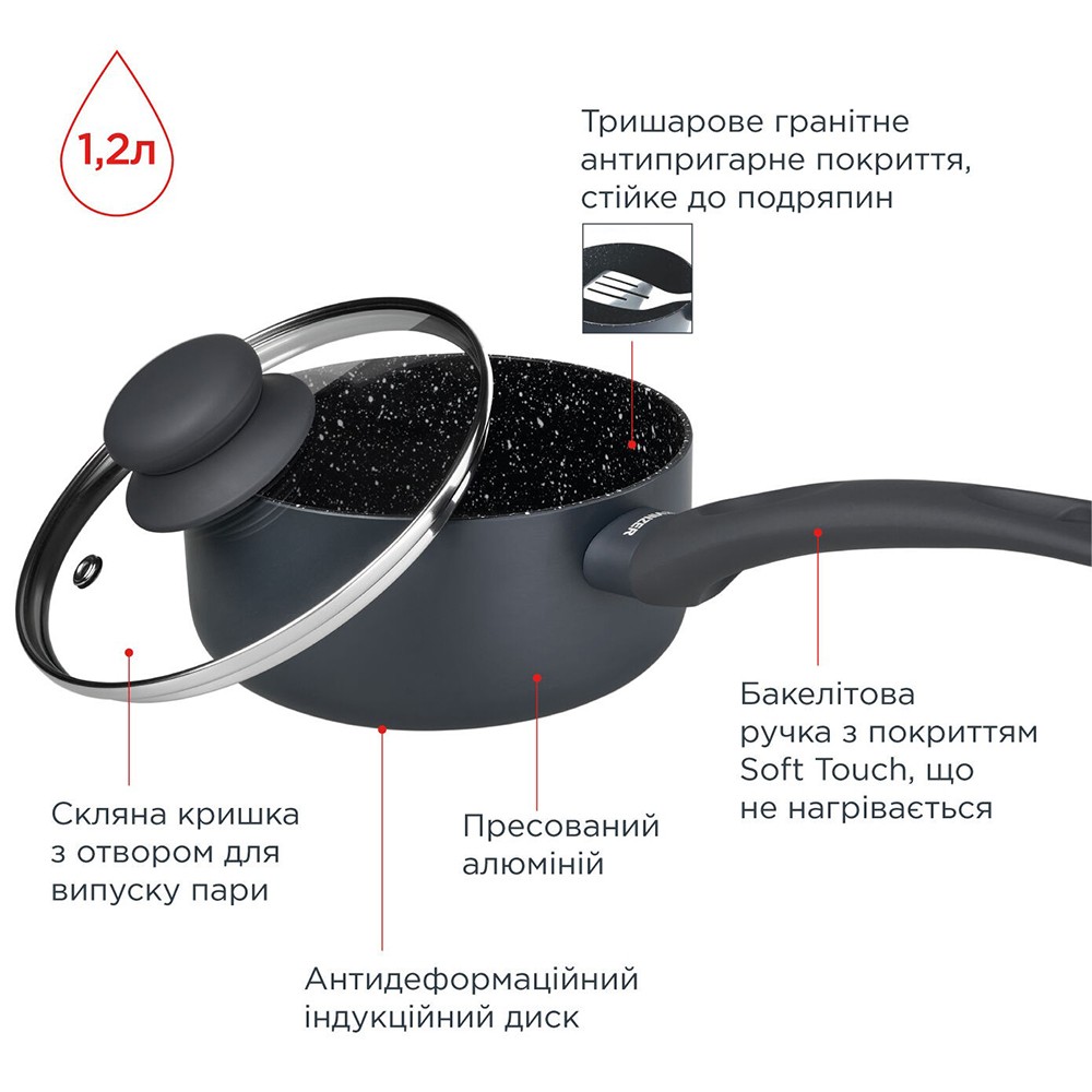 Стійник з кришкою Vinzer Stone Induction Line 16 см 50443